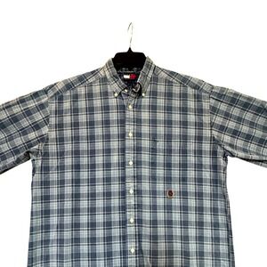 Tommy Hilfiger Y2K Plaid Button Shirt‎ Men's Size Lg. Blue Classic Fit Casual